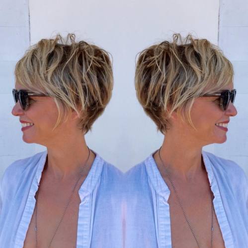 Brown Pixie Bob with Blonde Highlights
