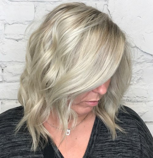 Tousled Platinum Blonde Hairstyle Platinum Wavy Lob