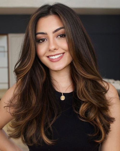 Dark Brown Hair with Honey Face Framing