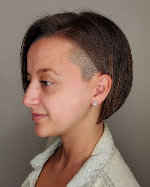 Sleek Short Bob with Shaved Temple Straight Polished Undercut Bob Hairstyle