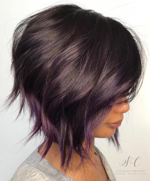 Brown Bob With Subtle Purple Balayage
