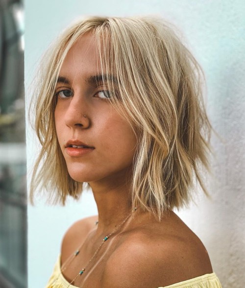 Long Curtain Bangs on Short Hair Choppy Bob with Long Curtain Bangs for Thin Hair