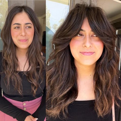 Heavy Curtain Bangs Wavy Shaf with Long Curtain Fringe