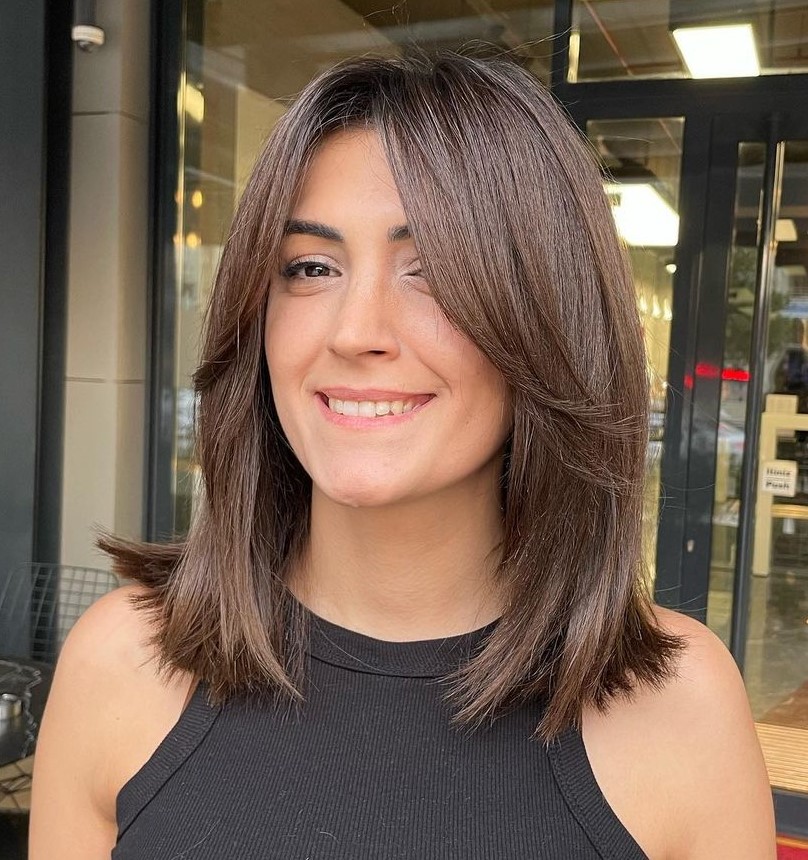 Medium Hair with Long Curtain Bangs Long Bob with Long Straight Curtain Bangs