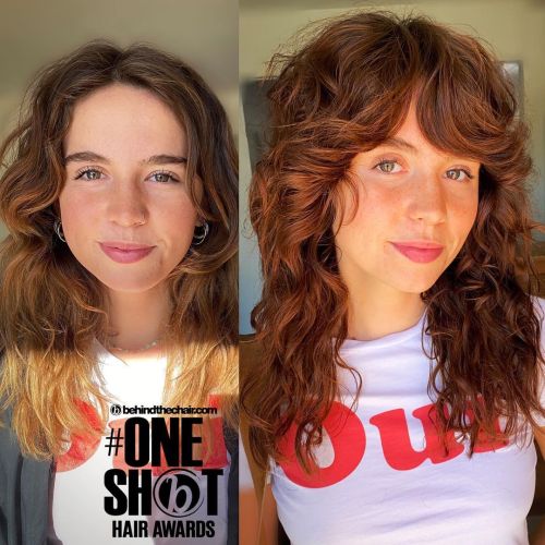 The Shaggy Curtain Medium Hairstyle with Bangs for Naturally Wavy Hair