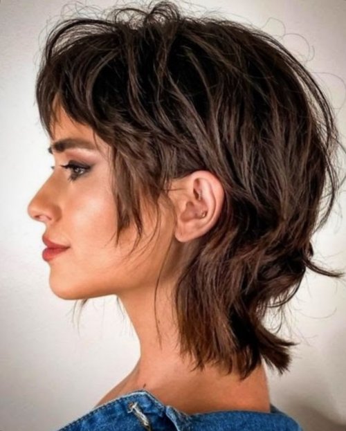 Tapered Shag Haircut Neck Length Shag with Short Side Pieces
