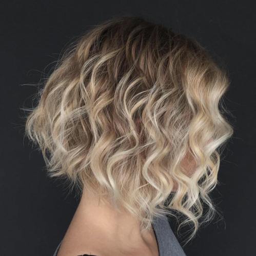 Wavy A-Line Brown Blonde Bob