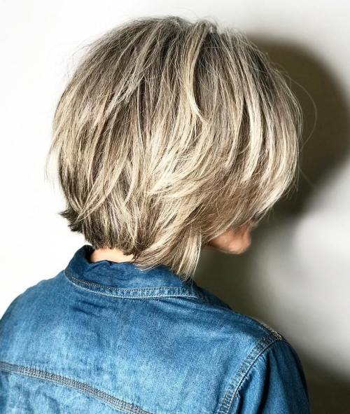 Brown Choppy Bob With Blonde Balayage