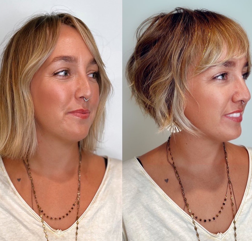 Stacked Bob for Thin Curly Hair Shaggy Curly Bob with Face Framing Highlights