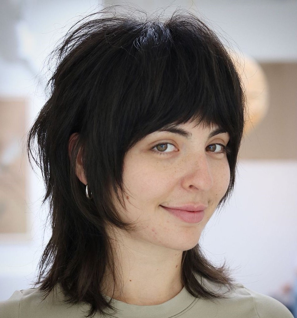 Thick Bangs Shaggy Hairstyle with Bangs for Thick Hair