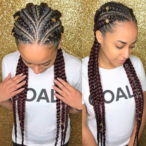 Burgundy-Tinted Goddess Braids