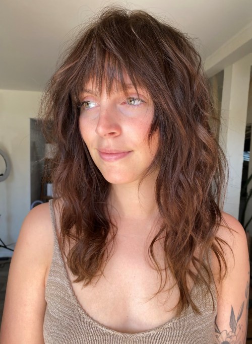 Tousled Look with Soft Curtain Bangs Wolf Cut with Soft Curtain Bangs