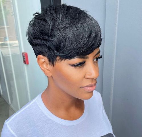 Black Choppy Pixie with Swoopy Bangs