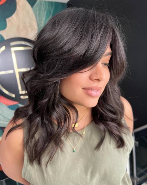 Mid Length Curled Chocolate Brown Hair