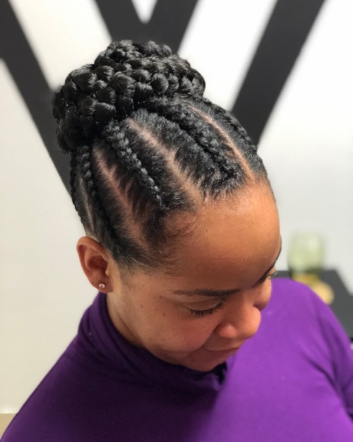Cornrows With Braided Bun Updo