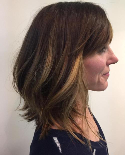 Long Brown Bob With Bangs And Highlights