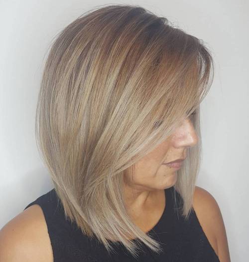 Ash Blonde Lob With Long Swoopy Bangs