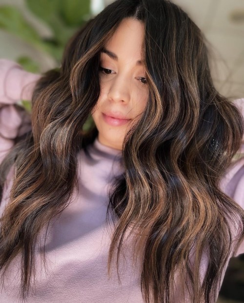 Dark Brown Hair with Brown and Blonde Tones Balayage