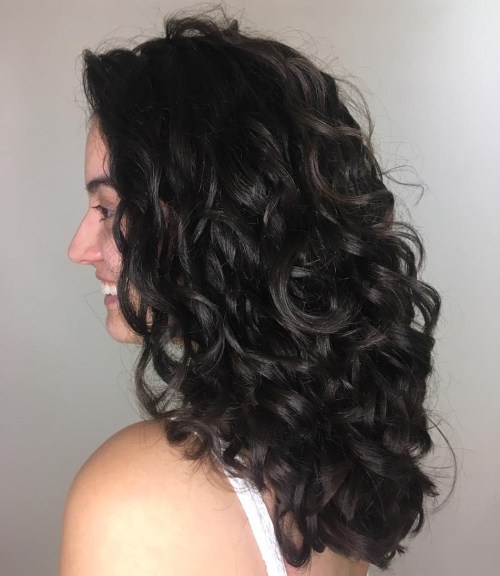Dark Brown U-Cut Curly Hairstyle