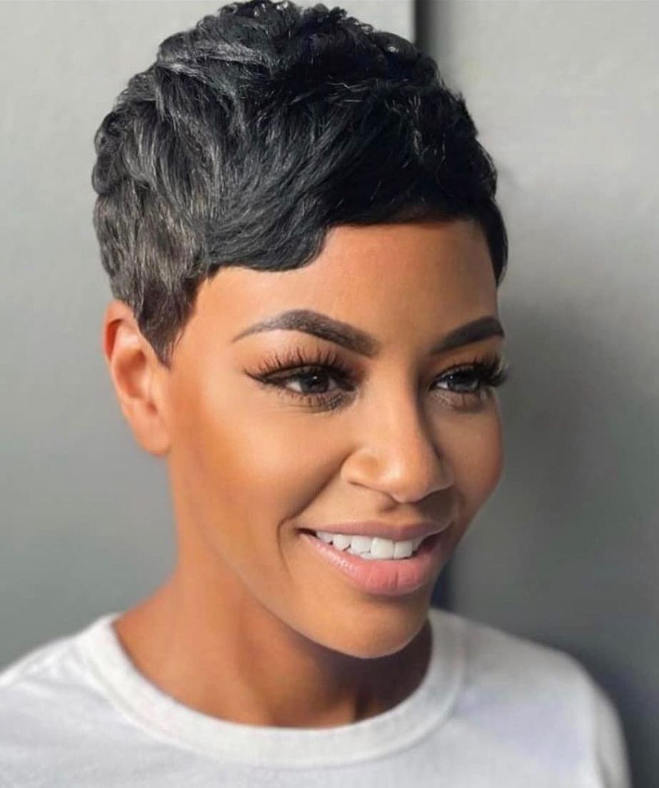 Gorgeous Short Black Pixie Neat Textured Pixie for Black Women
