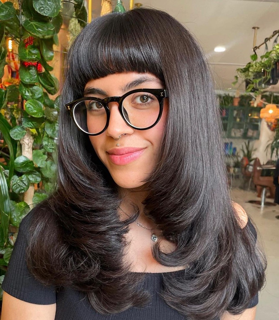 Blunt Bangs Thick Layered Locks with Blunt Bangs