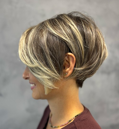 Textured Pixie Bob with Blonde Highlights