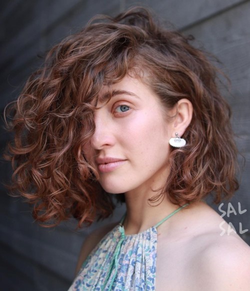 Voluminous Curly Bob Curly Bob with Deep Side Parting