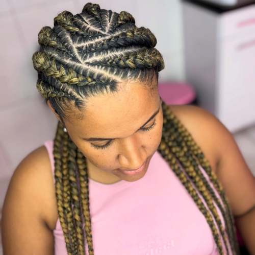 Black and Blonde Angled Goddess Braids