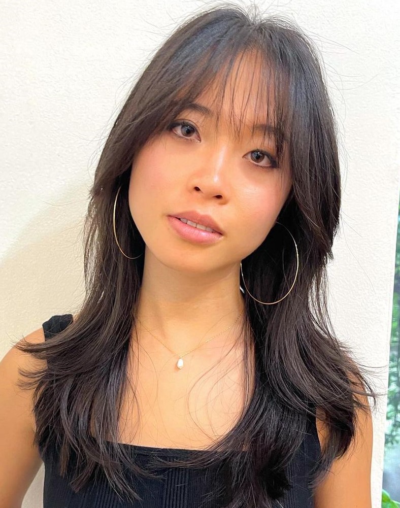 Korean See-Through Bangs Medium Hair with Korean Air Bangs