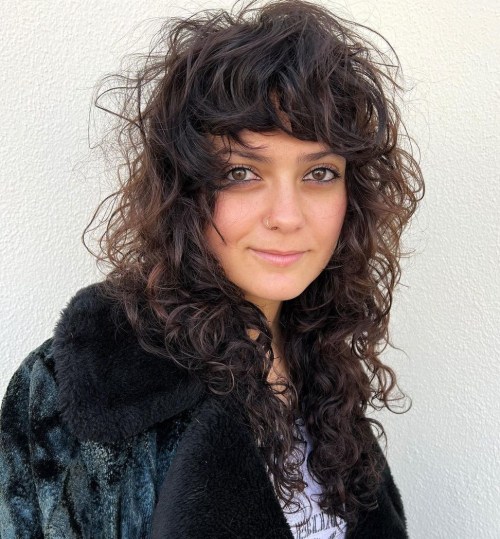 Curly Wolf Hair with Bangs Cute Curly Wolf Hairstyle