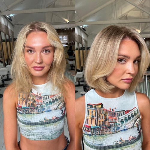 Face Framing Blonde Bob Before and After