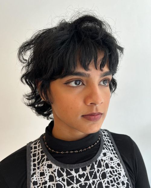 Black Messy Wavy Bixie Hairstyle