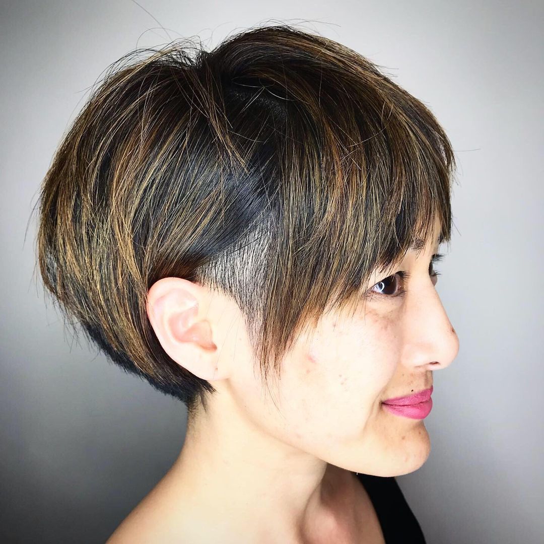 Razored Curtain Bangs for Short Hair Pixie Bob with Undercut and Layered Bangs