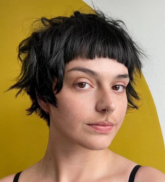 Short Layered Hair with Blunt Bangs