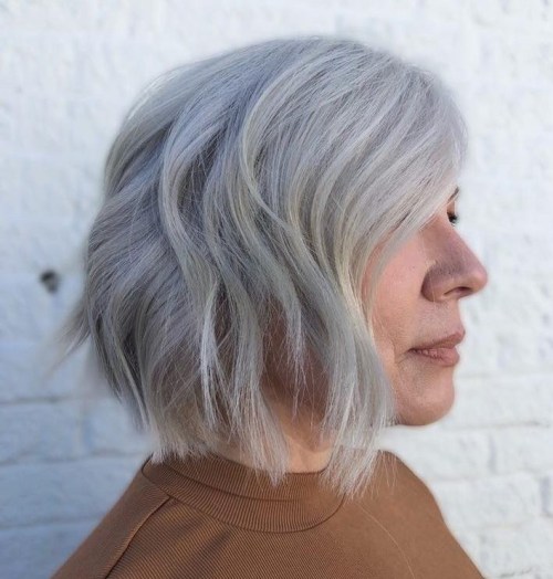 Over 40 Gray Shaggy Bob Hairstyle