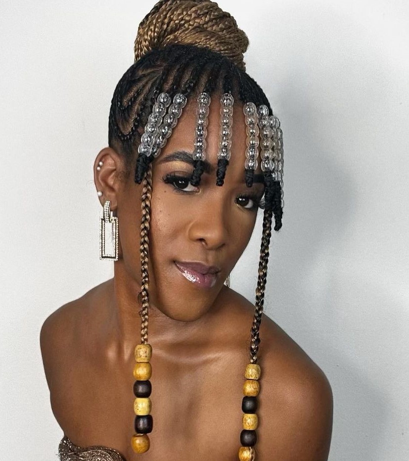 Braided Bangs Box Braid Bangs with Clear Beads