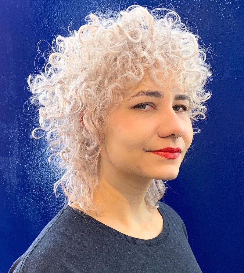 White Shaggy Wolf for Short Hair Rounded Wolf Cut for Short Curly Hair