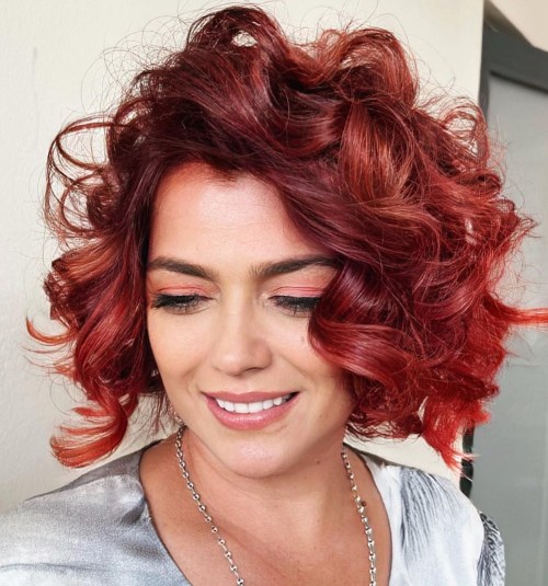 Large Red Curls Bright Red Curly Bob