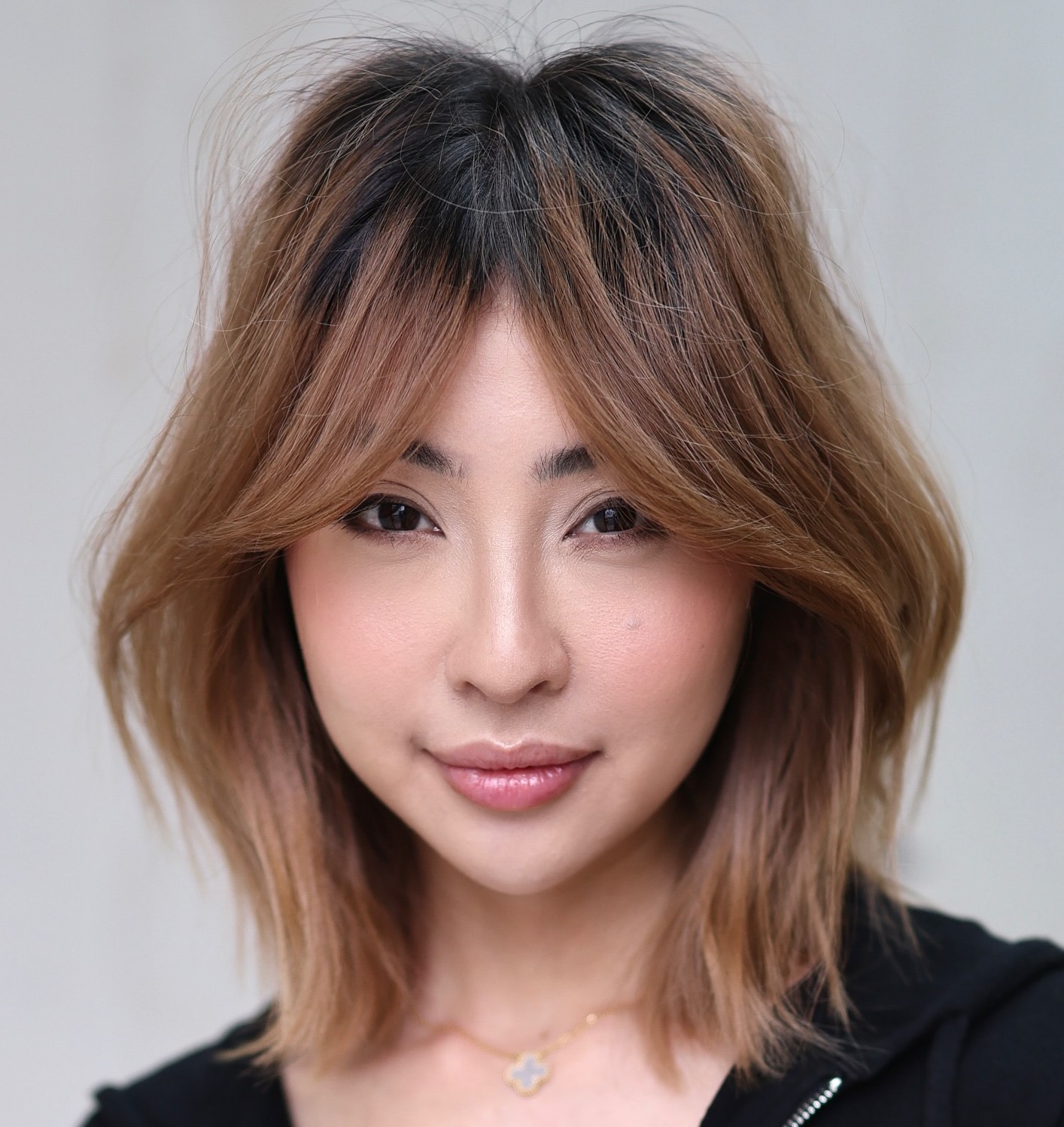 Curtain Bangs with Dark Roots