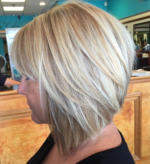 Angled Blonde Bob With Bangs