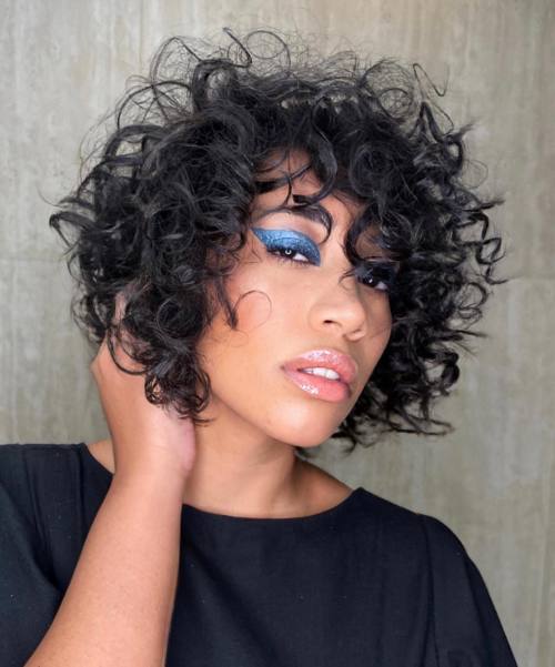 Black Bob with Curls in the Air