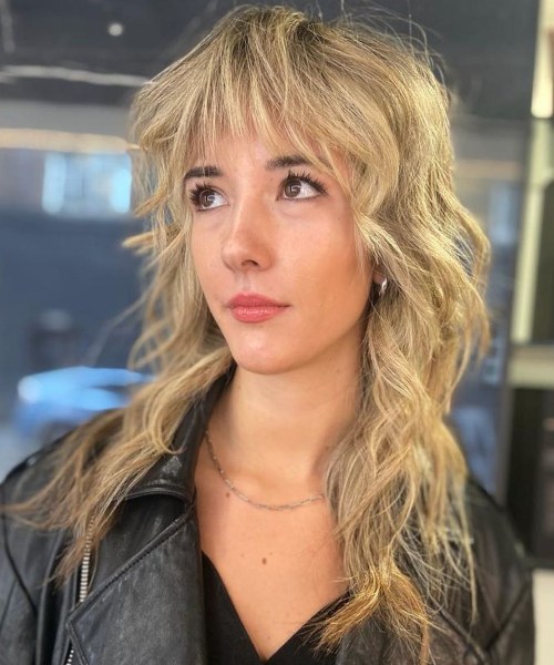 Stylish Messy Long Wolf Hair Thin Shaggy Wolf Cut with Choppy Bangs