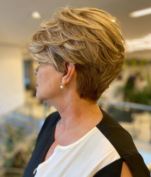 Dark Blonde Layered Pixie for Older Women with Thick Hair