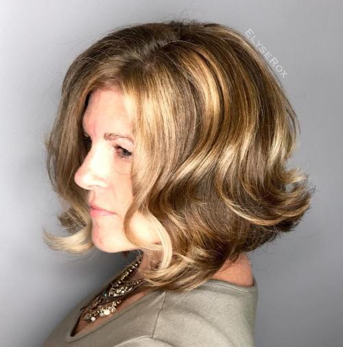 Balayage Bob Centre Parted Bob With Caramel Streaks