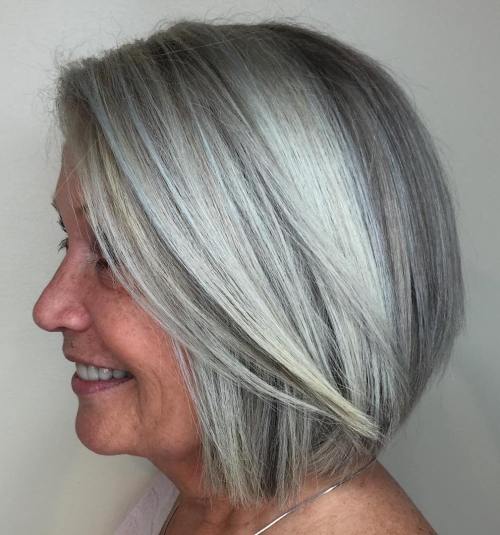Straight Silver Bob for Older Women