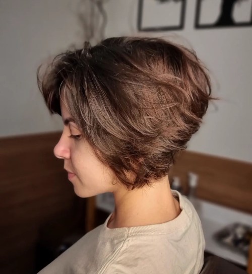 Short Stacked Feathered Bob Hairstyle