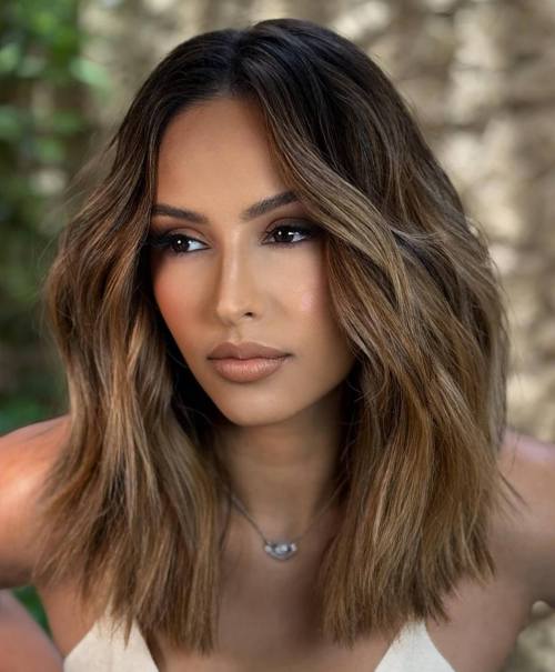 Thick Hair Choppy Lob with Subtle Waves
