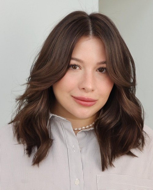 Medium Layered Hairstyle with a Middle Part