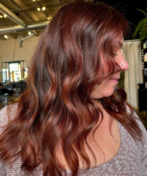 High Shine Burgundy Balayage with Dark Underlayer