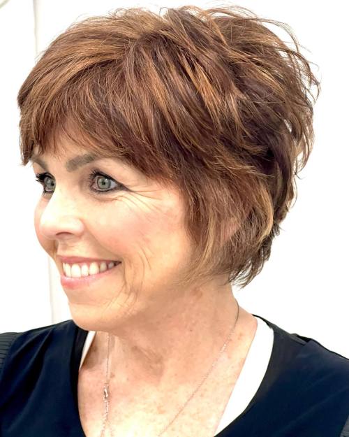 Shaggy Caramel Brown Bixie For Seniors